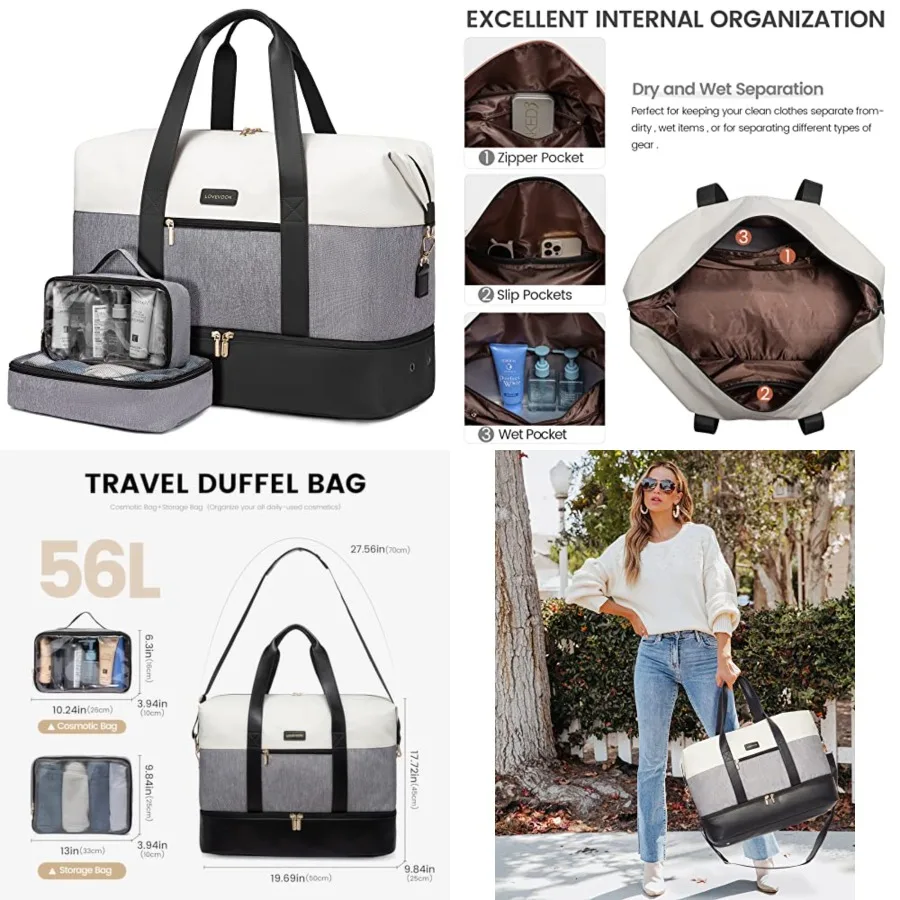 Weekender Bag, Large Travel Duffel Bag for Women with 2 Packing Cubes, Carry on Overnight Bag with Shoe Compartment, Mom Hospit
Weekender Bag, Large Travel Duffel Bag for Women with 2 Packing Cubes, Carry on Overnight Bag with Shoe Compartment, Mom Hospit