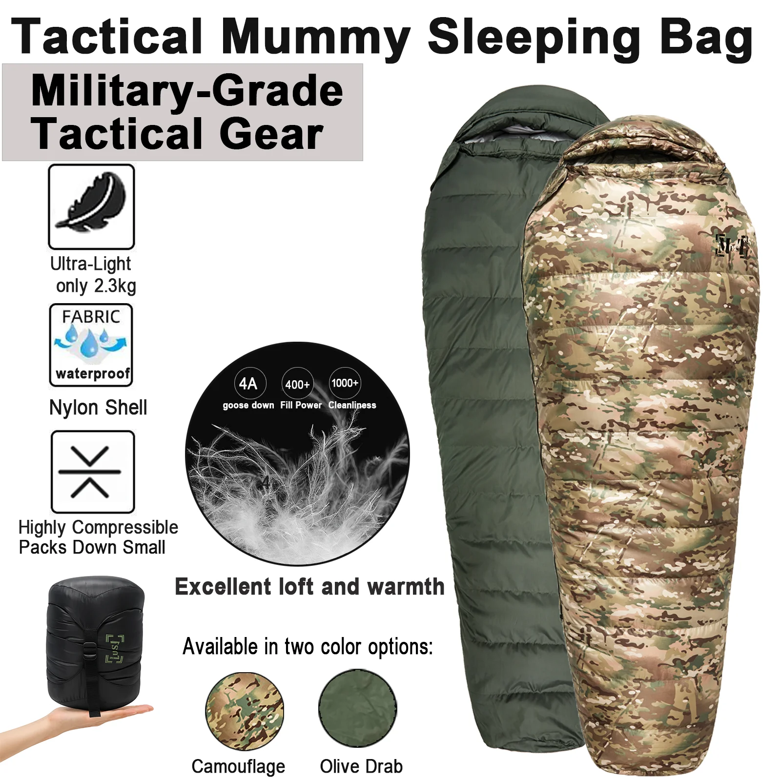 Akmax.cn Tactical Goose Down Mummy Sleeping Bag -Ultra-Light, Compressible,Cold Weather Outdoor Gear, Waterproof -25℃ 
Akmax.cn Tactical Goose Down Mummy Sleeping Bag -Ultra-Light, Compressible,Cold Weather Outdoor Gear, Waterproof -25℃