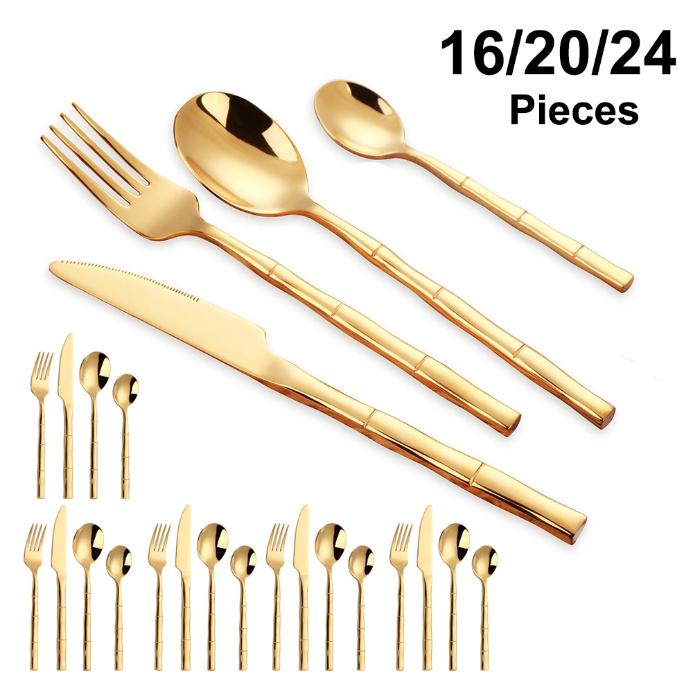 16/20/24Pcs Cutlery Set Stainless Steel Western Tableware Mirror Knife Fork Spoon Bamboo Style Dinner Set Kitchen Utensils
16/20/24Pcs Cutlery Set Stainless Steel Western Tableware Mirror Knife Fork Spoon Bamboo Style Dinner Set Kitchen Utensils