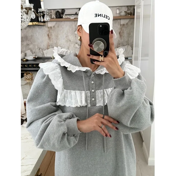 Korean Sle Early Spring Casual Loose Lace Splice Hat Sweatirt Dr Women's Straight Tube Long Sve Loose Fit Dr
Korean Sle Early Spring Casual Loose Lace Splice Hat Sweatirt Dr Women's Straight Tube Long Sve Loose Fit Dr