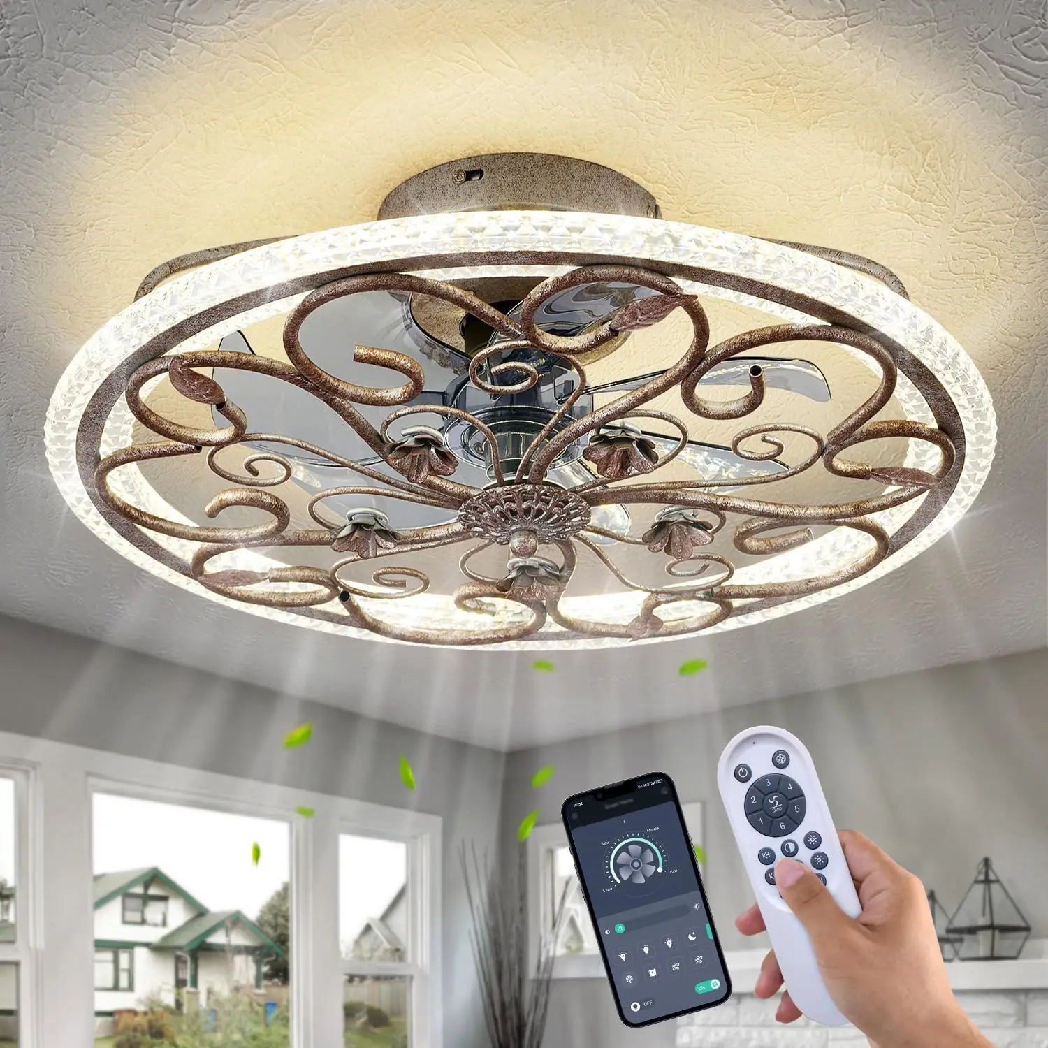 Rustic Caged Ceiling Fan with Lights Remote Control, Retro Industrial Fan for Bedroom Living Room Kitchen, 6 Speeds Dimmable
Rustic Caged Ceiling Fan with Lights Remote Control, Retro Industrial Fan for Bedroom Living Room Kitchen, 6 Speeds Dimmable