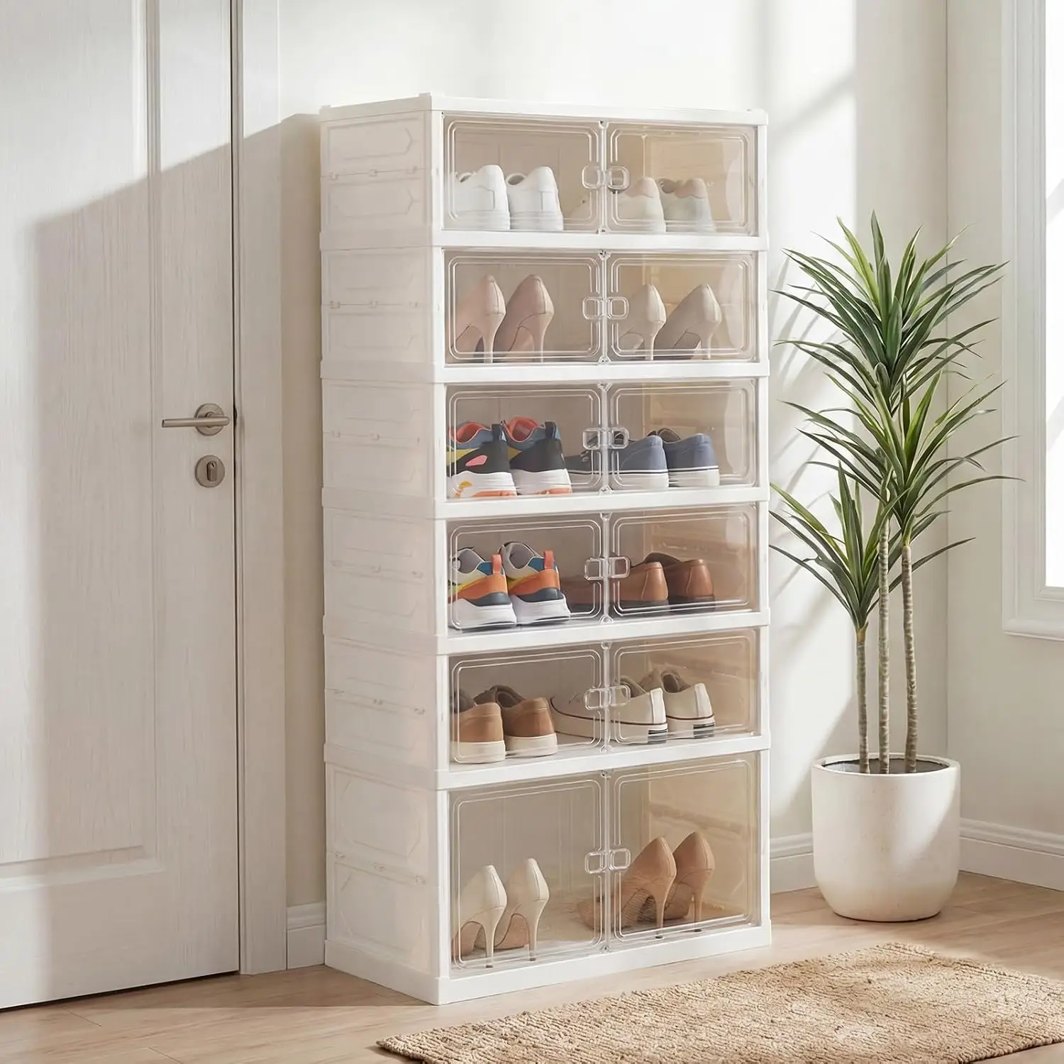 Foldable Shoe Rack Organizer, 6-Tier 12 Pairs Collapsible Shoe Cabinet With Magnetic Clear Doors, Portable Shoe, Customized
Foldable Shoe Rack Organizer, 6-Tier 12 Pairs Collapsible Shoe Cabinet With Magnetic Clear Doors, Portable Shoe, Customized