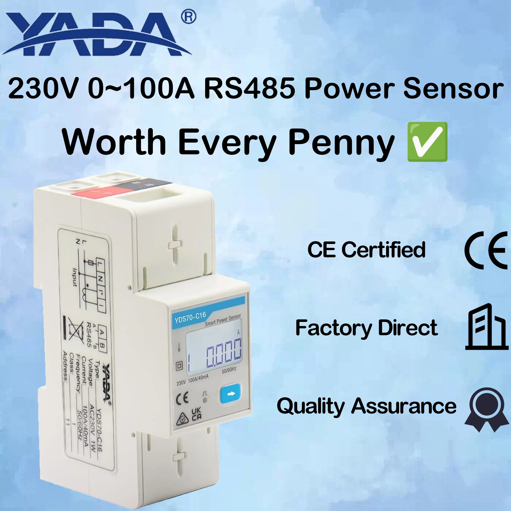Single-Phase Smart Power Sensor 230V 0~100A, Class 1 Accuracy, RS485 Modbus DIN Rail Energy Monitoring
Single-Phase Smart Power Sensor 230V 0~100A, Class 1 Accuracy, RS485 Modbus DIN Rail Energy Monitoring