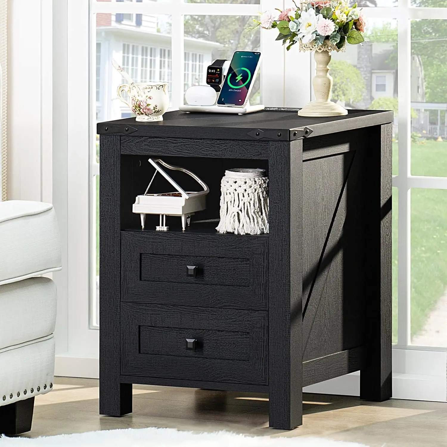 Nightstand with Charging Station, Farmhouse Night Stand with 2 Drawers and Shelf Storage, Wooden Side End Table,, Customized
Nightstand with Charging Station, Farmhouse Night Stand with 2 Drawers and Shelf Storage, Wooden Side End Table,, Customized