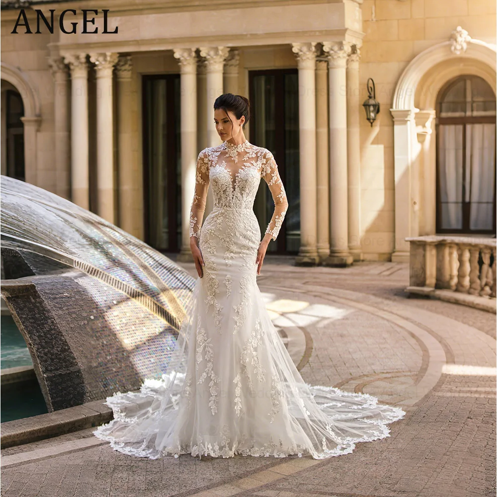 ANGEL Customized Elegant Wedding Dress 2026 High Collar Flowers Applique Mermaid Tulle Train Bridal Gowns Vestidos de Novia
ANGEL Customized Elegant Wedding Dress 2026 High Collar Flowers Applique Mermaid Tulle Train Bridal Gowns Vestidos de Novia