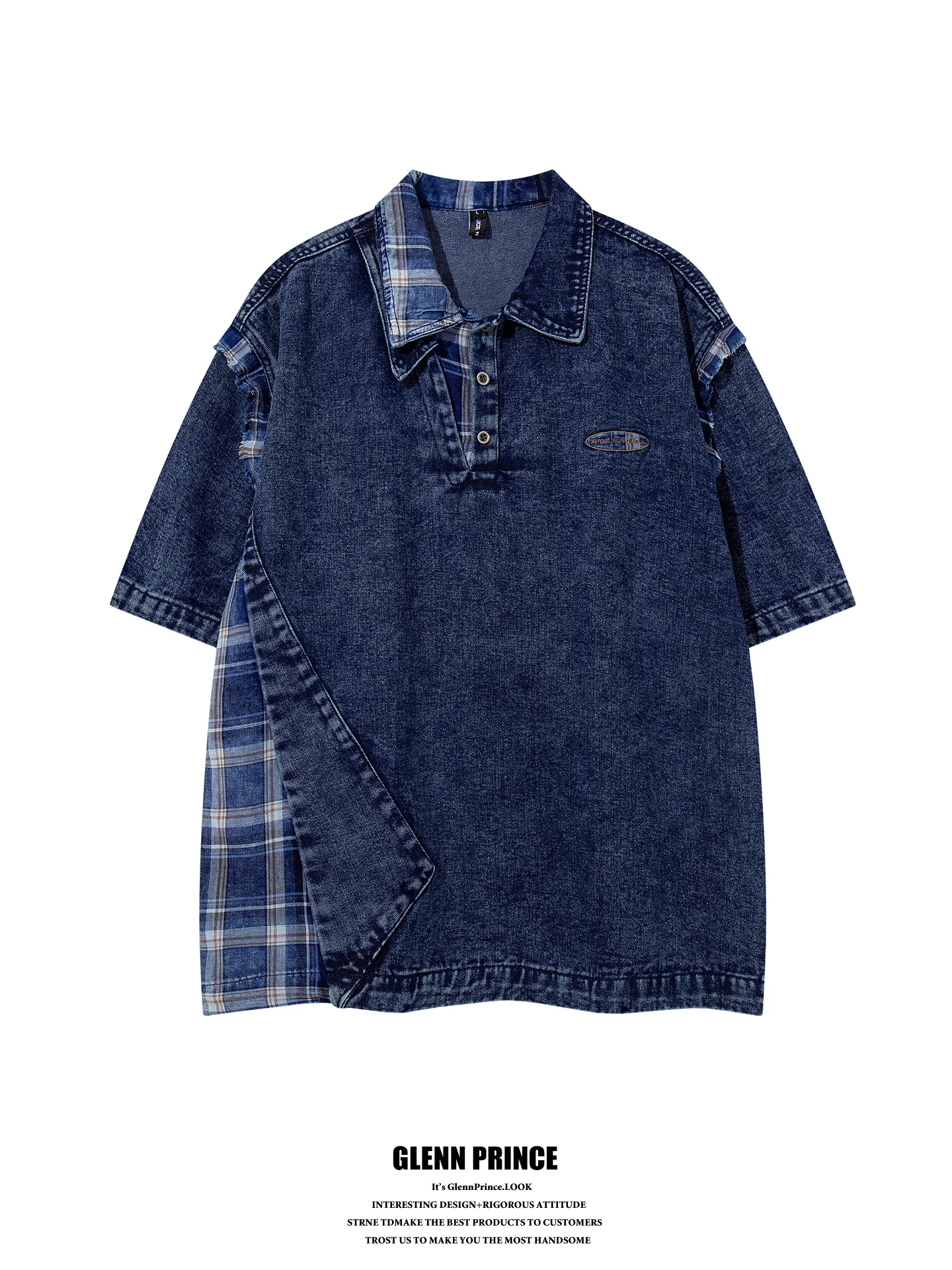 Casual American Retro Plaid Shirt Men's Trendy Brand False Two-Piece Denim Short Sleeve T-Shirt Loose Fit Summer Cotton ...
Casual American Retro Plaid Shirt Men's Trendy Brand False Two-Piece Denim Short Sleeve T-Shirt Loose Fit Summer Cotton ...