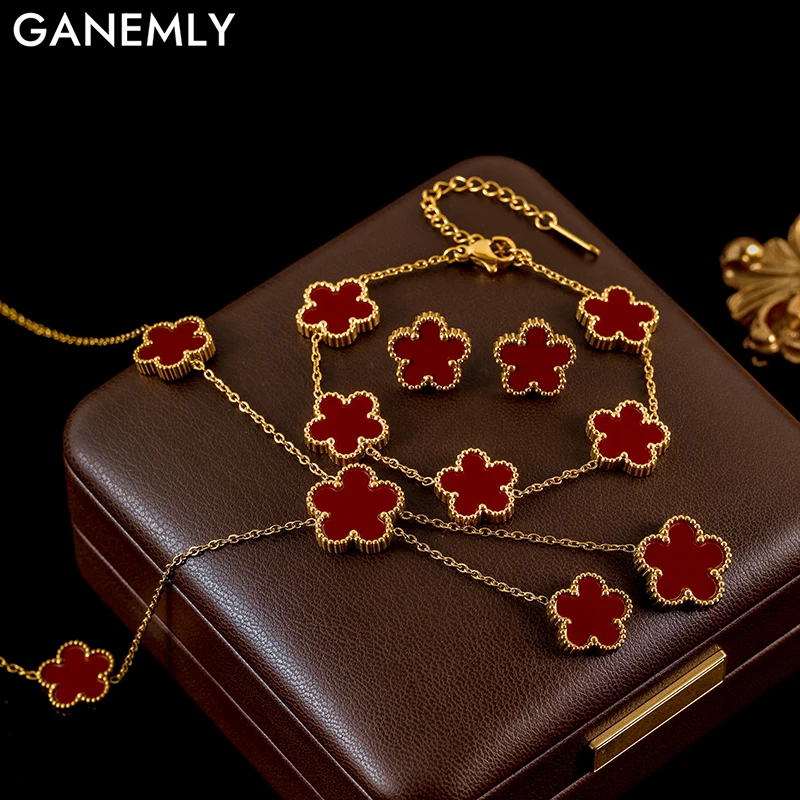 GANEMLY 316L Stainless Steel Red Clover Set Earrings Necklace Bracelet Holiday Gifts Women Double Sided Flower Fashion Jewelry
GANEMLY 316L Stainless Steel Red Clover Set Earrings Necklace Bracelet Holiday Gifts Women Double Sided Flower Fashion Jewelry