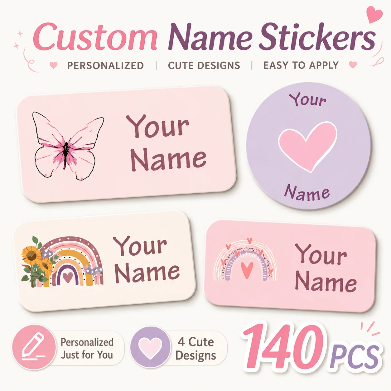 140PCS Custom Name Stickers Personalized Self-Adhesive Labels, 4 Cute Designs for Bottles Stationery Storage Boxes
140PCS Custom Name Stickers Personalized Self-Adhesive Labels, 4 Cute Designs for Bottles Stationery Storage Boxes