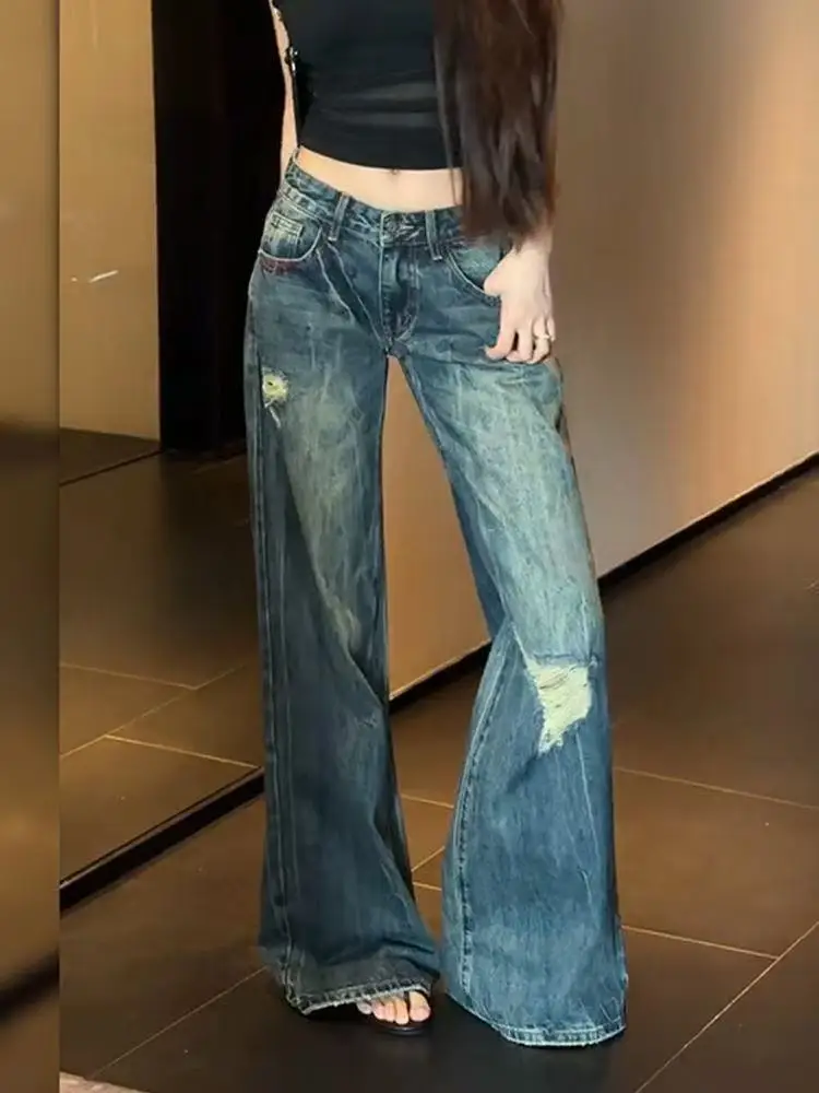 Women's Baggy Jean Blue Ripped Hole Denim Low Rise Pants Y2K Japanese Harajuku 2000s Wide Fit High Street Chic American Retro
Women's Baggy Jean Blue Ripped Hole Denim Low Rise Pants Y2K Japanese Harajuku 2000s Wide Fit High Street Chic American Retro