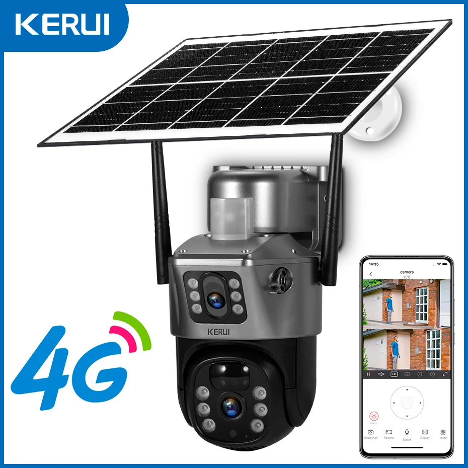 KERUI WIFI Solar Panel Dual Lens Camera Outdoor PTZ 4MP 2K 4G SIM Home Security CCTV Video Surveillance Monitor Built-in Battery
KERUI WIFI Solar Panel Dual Lens Camera Outdoor PTZ 4MP 2K 4G SIM Home Security CCTV Video Surveillance Monitor Built-in Battery