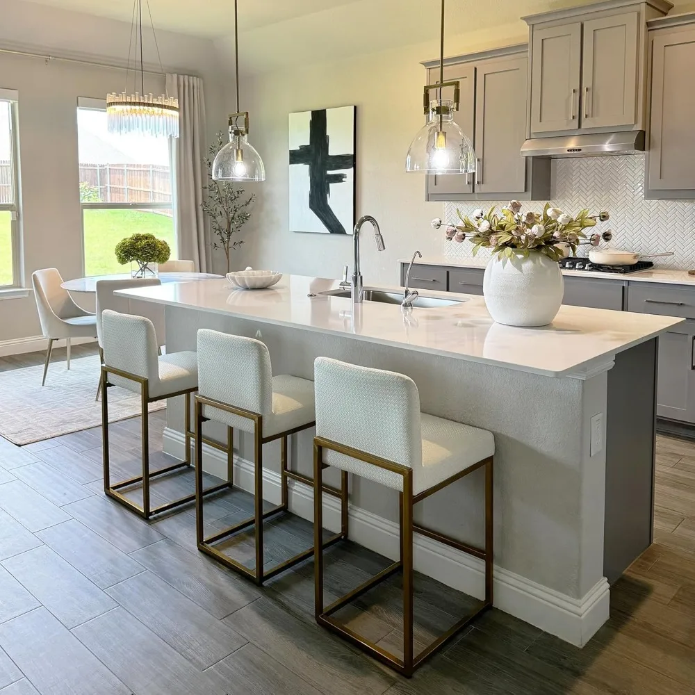 Bar Stools Set of 3 - Counter Height Bar Stool Leather Stools for Kitchen Counter, White and Gold Bar Stools with Back
Bar Stools Set of 3 - Counter Height Bar Stool Leather Stools for Kitchen Counter, White and Gold Bar Stools with Back
