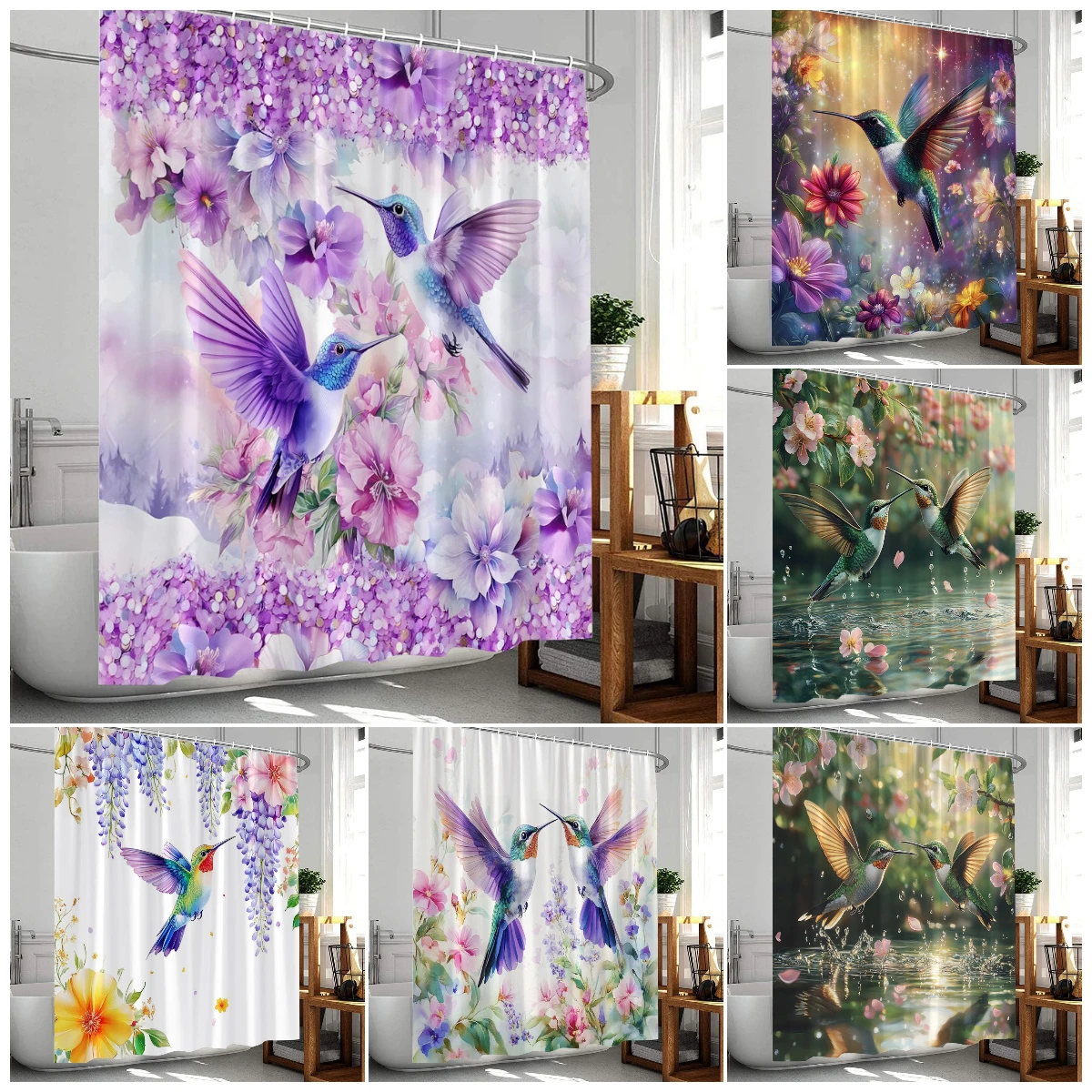 Цветочные занавески для душа с колибри, акварель, фиолетовые цветы, озеро, растение, птицы, деревенская ткань, занавеска для ванной комнаты, декор с крючками
Цветочные занавески для душа с колибри, акварель, фиолетовые цветы, озеро, растение, птицы, деревенская ткань, занавеска для ванной комнаты, декор с крючками