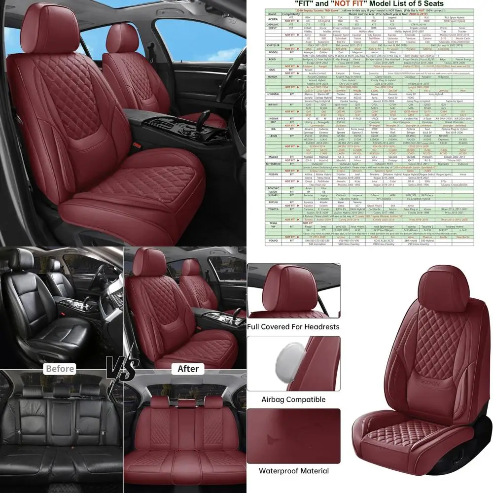 Чехлы на автомобильные сиденья, полный комплект, бордовый, роскошный, из искусственной кожи, водонепроницаемый, женский, нескользящий, универсальный, подходит для большинства автомобилей, внедорожников
Чехлы на автомобильные сиденья, полный комплект, бордовый, роскошный, из искусственной кожи, водонепроницаемый, женский, нескользящий, универсальный, подходит для большинства автомобилей, внедорожников