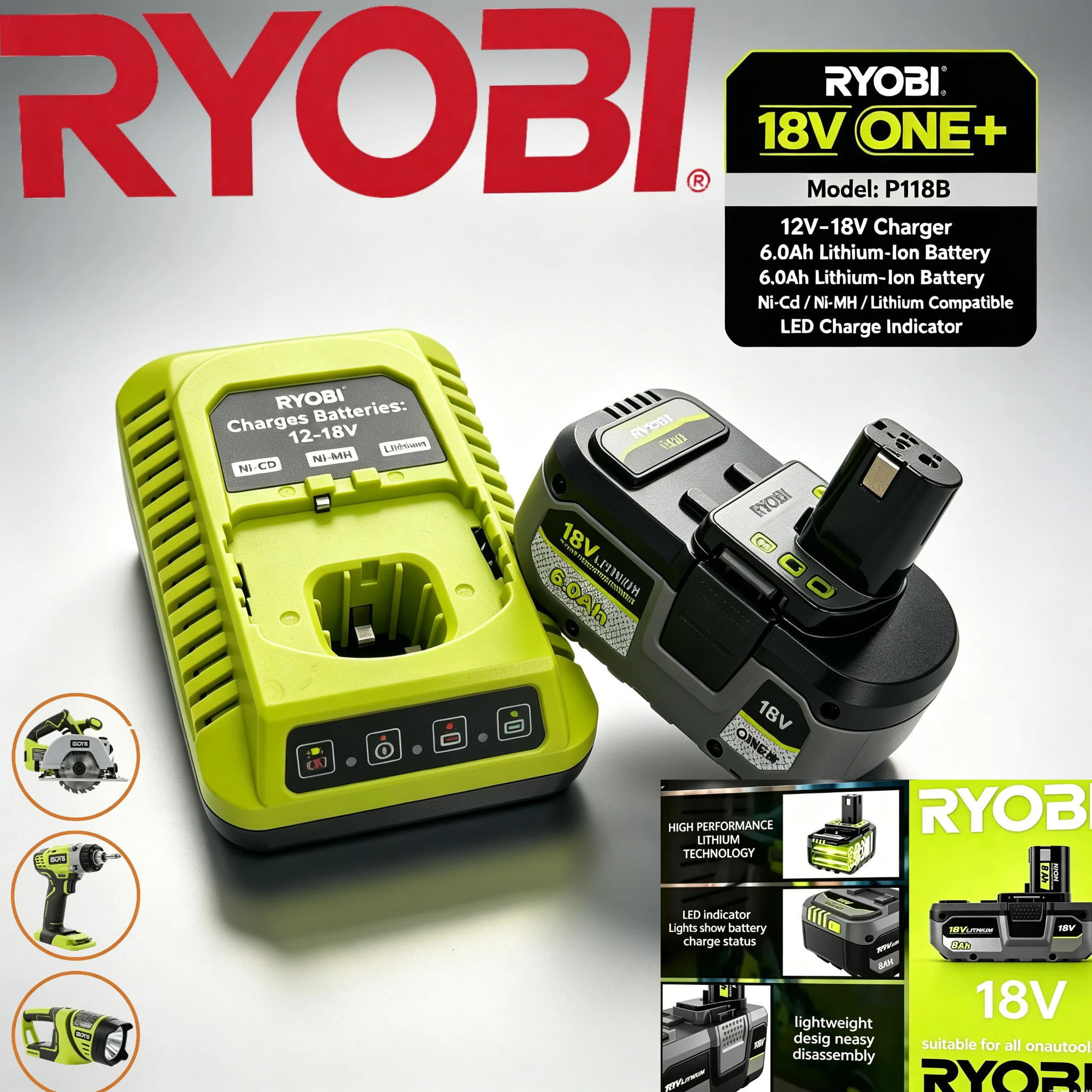 18V 8.0Ah LithiumBatteryfor RYOBIP106,Chargable by P117 Chargers, Stable Output for Rotary Tool & Pressure Washer Tools
18V 8.0Ah LithiumBatteryfor RYOBIP106,Chargable by P117 Chargers, Stable Output for Rotary Tool & Pressure Washer Tools