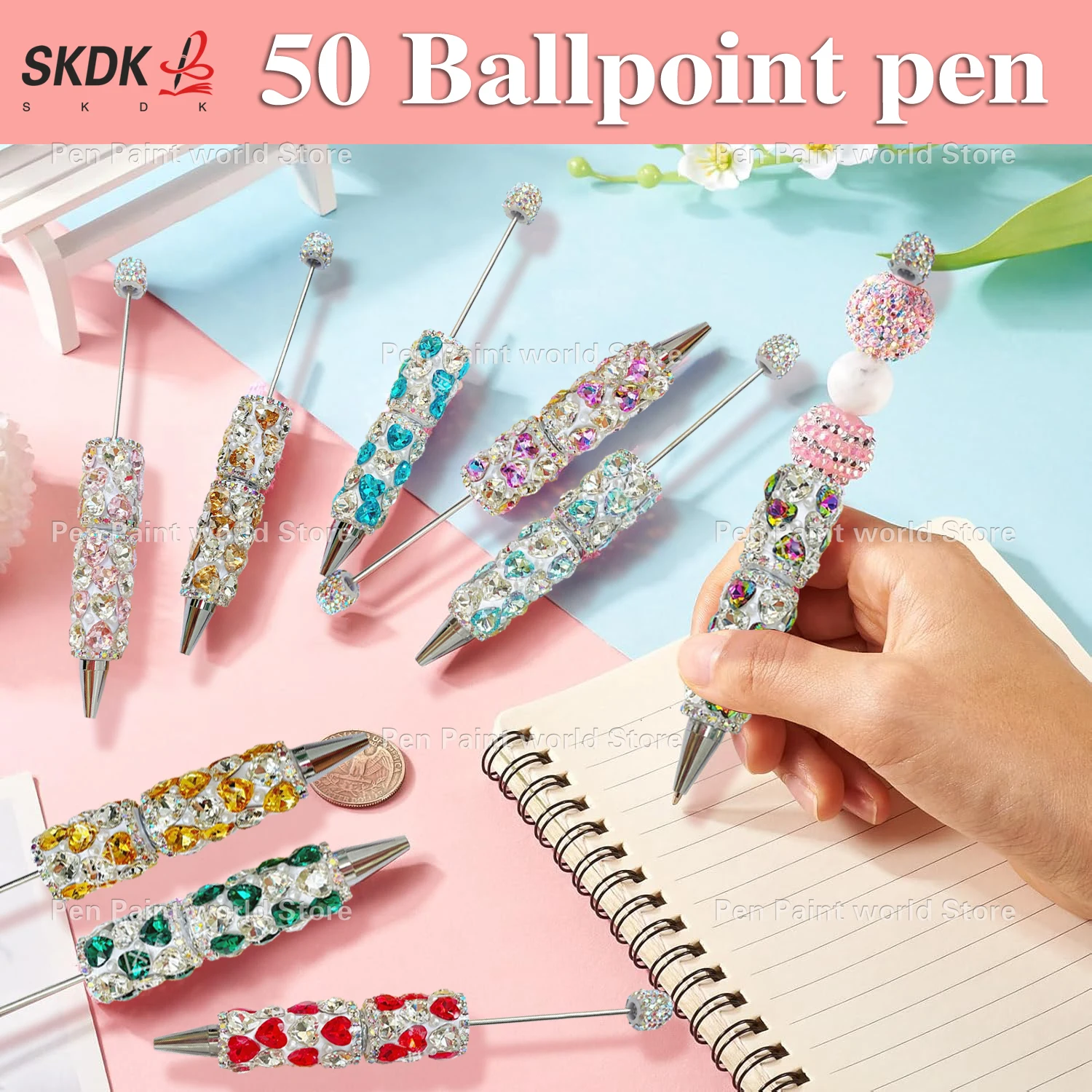 50Pcs DIY Sparkle Bead Ballpoint Pen – Heart Rhinestone Writing Bead Pen for Girls, Teachers, Parties
50Pcs DIY Sparkle Bead Ballpoint Pen – Heart Rhinestone Writing Bead Pen for Girls, Teachers, Parties