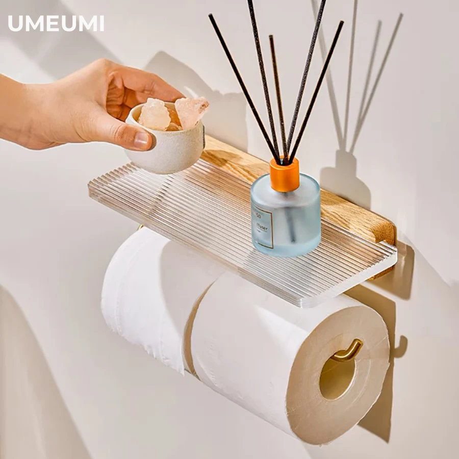 UMEUMI акриловый держатель для туалетной бумаги из твердой древесины с полкой и золотой ручкой
UMEUMI акриловый держатель для туалетной бумаги из твердой древесины с полкой и золотой ручкой