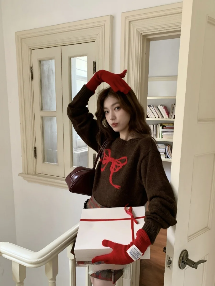 SourceWithU Cute Brown Knitted Sweater with Knot Cisas Eve Encounter Women's Overhead Color Blo Winter Top
SourceWithU Cute Brown Knitted Sweater with Knot Cisas Eve Encounter Women's Overhead Color Blo Winter Top