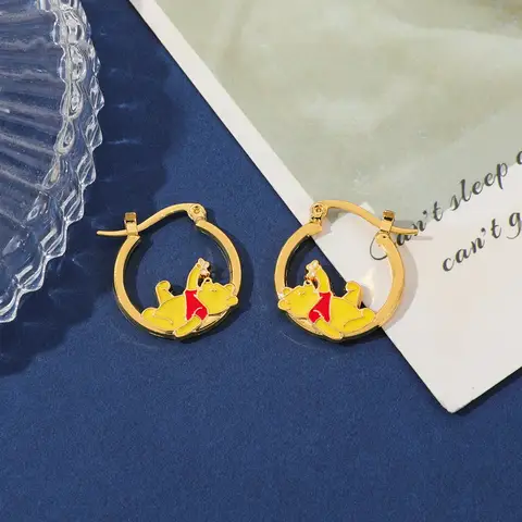 1 pair of cartoon Winnie the Pooh Themed Earrings, cute and unique earrings, cosplay accessory, girlfriend gift