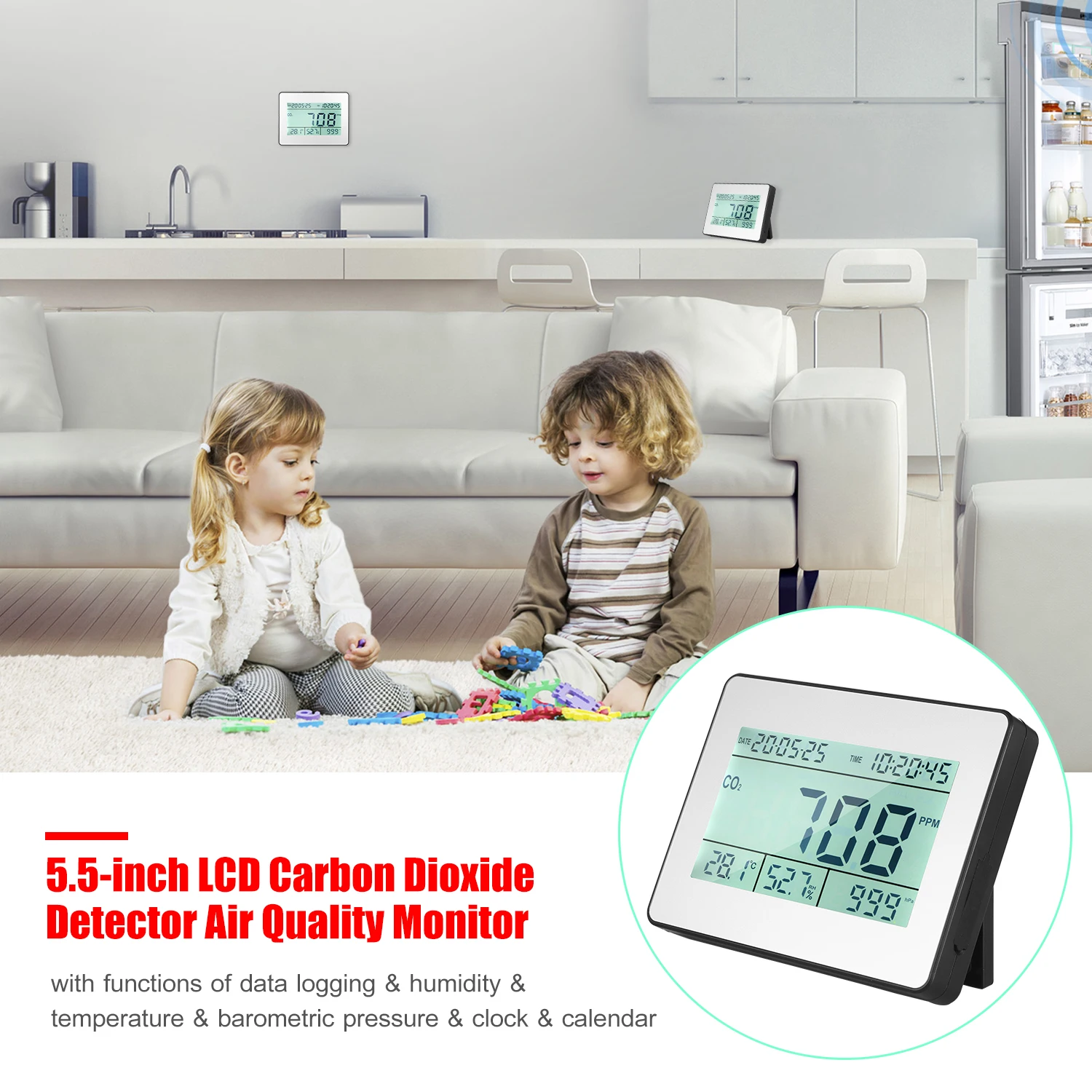 Carbon Dioxide Detector Air Quality Monitor Meter with Data Logging Clock Function 5.5-inch Large LCD Wall Mountable CO2
Carbon Dioxide Detector Air Quality Monitor Meter with Data Logging Clock Function 5.5-inch Large LCD Wall Mountable CO2