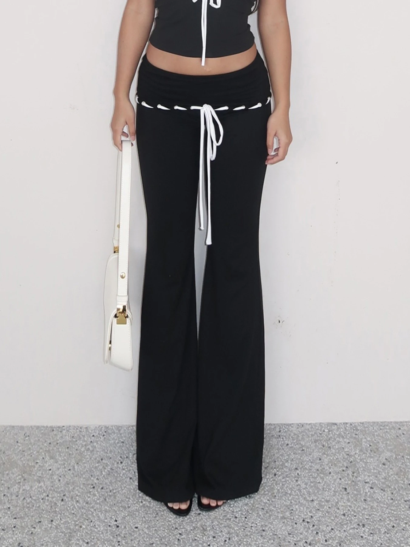 Sweetown Solid Simple Office Lady Fashion Causal Women Flared Pants Wearing Rope Bow Lace Up Trendy Long Pants
Sweetown Solid Simple Office Lady Fashion Causal Women Flared Pants Wearing Rope Bow Lace Up Trendy Long Pants