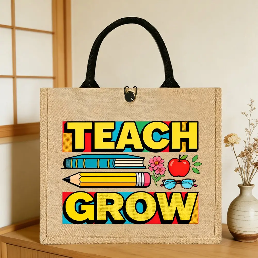 1pc Jute Tote Bag for Women, Jute Bag Large Capacity Shopper Bag Travelling Teacher Themed Book Pencil Apple Flower Elements
1pc Jute Tote Bag for Women, Jute Bag Large Capacity Shopper Bag Travelling Teacher Themed Book Pencil Apple Flower Elements