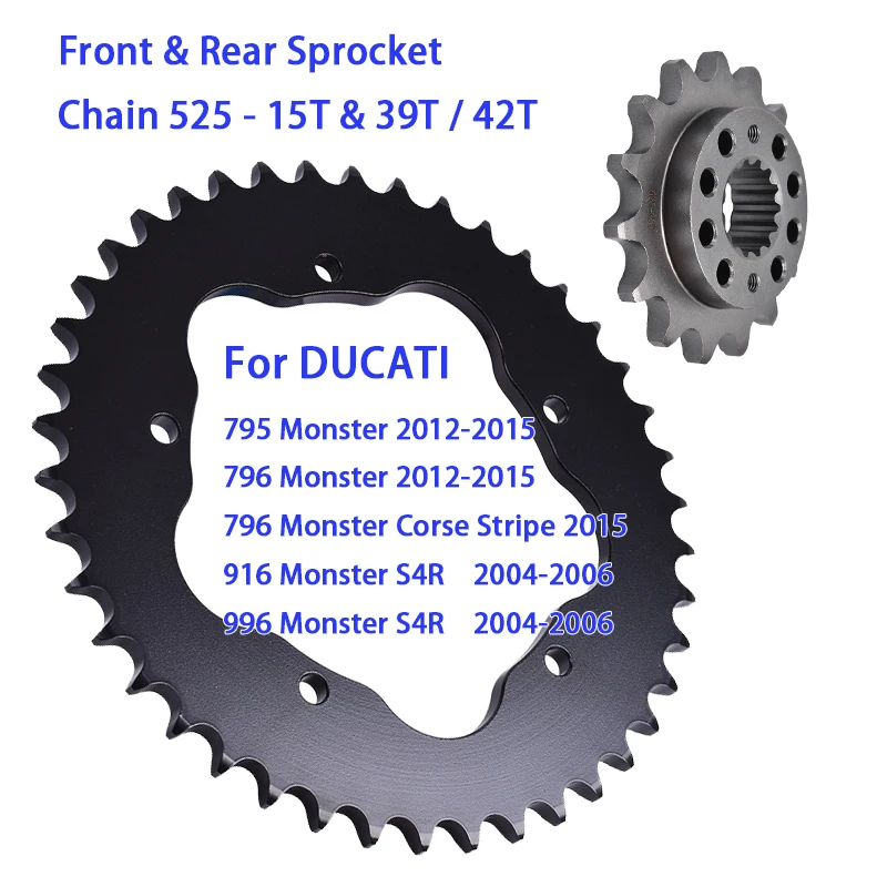 525 Chain 15T Front 39T 42T Rear Sprocket For DUCATI 795 796 Mon/ster 2012 2013 2014 2015 916 996 Mon/ster S4R 2004 2005 2006
525 Chain 15T Front 39T 42T Rear Sprocket For DUCATI 795 796 Mon/ster 2012 2013 2014 2015 916 996 Mon/ster S4R 2004 2005 2006