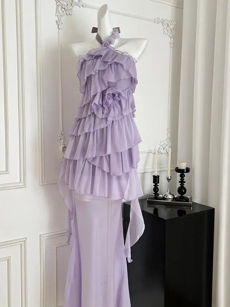 Летний женский комплект из двух предметов для отдыха, фиолетовый, желтый, нерегулярные бандажные топы с рюшами на шее + длинная юбка из сетки с высокой талией «рыбий хвост»
Летний женский комплект из двух предметов для отдыха, фиолетовый, желтый, нерегулярные бандажные топы с рюшами на шее + длинная юбка из сетки с высокой талией «рыбий хвост»