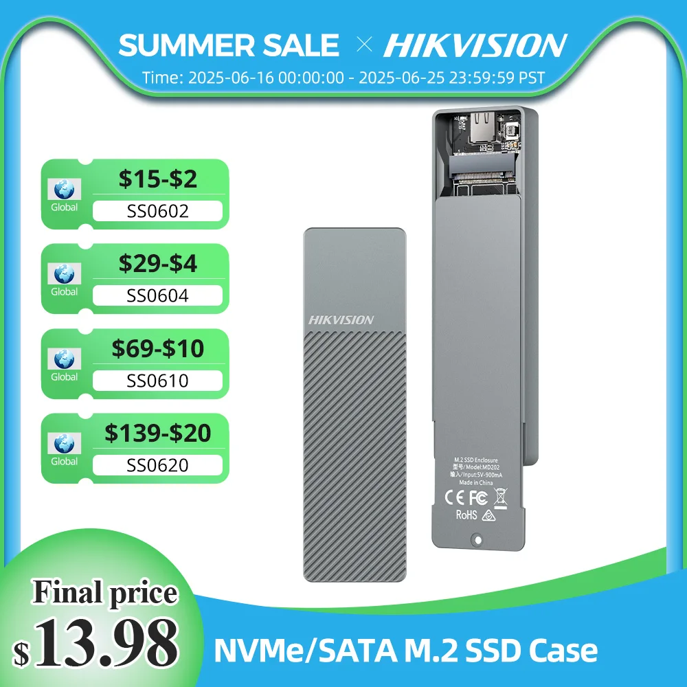 HIKVISION NVMe M2/NGFF SATA SSD pc Case 10Gbps HDD Storage Box M.2 NVME hard drive housing External Enclosure for 2242 2260 2280
HIKVISION NVMe M2/NGFF SATA SSD pc Case 10Gbps HDD Storage Box M.2 NVME hard drive housing External Enclosure for 2242 2260 2280