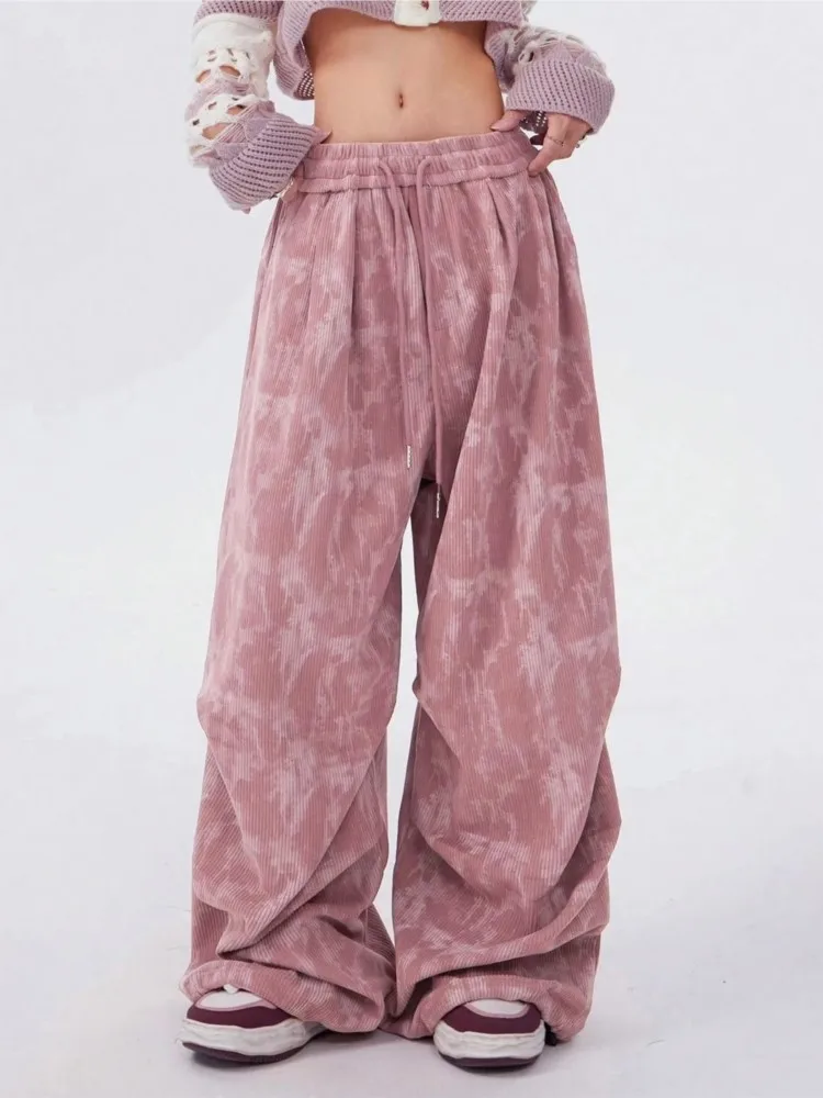 Women's Loose High-waisted Drawstring Trousers Spring And Autumn Tie-dyed Corduroy Wide-leg Pants New Casual Versatile Bottoms
Women's Loose High-waisted Drawstring Trousers Spring And Autumn Tie-dyed Corduroy Wide-leg Pants New Casual Versatile Bottoms