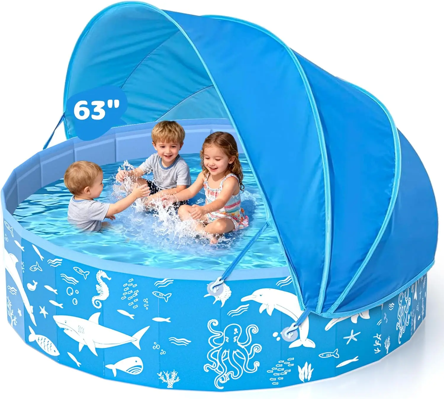63" Extra Large Kiddie Pool with Canopy, UPF 50+ Sun Shade, No Inflation Foldable Toddler Pool for Backyard Outdoor Beach, Thickened PVC BPA-Free Kids Water Play Pool, Blue
63" Extra Large Kiddie Pool with Canopy, UPF 50+ Sun Shade, No Inflation Foldable Toddler Pool for Backyard Outdoor Beach, Thickened PVC BPA-Free Kids Water Play Pool, Blue