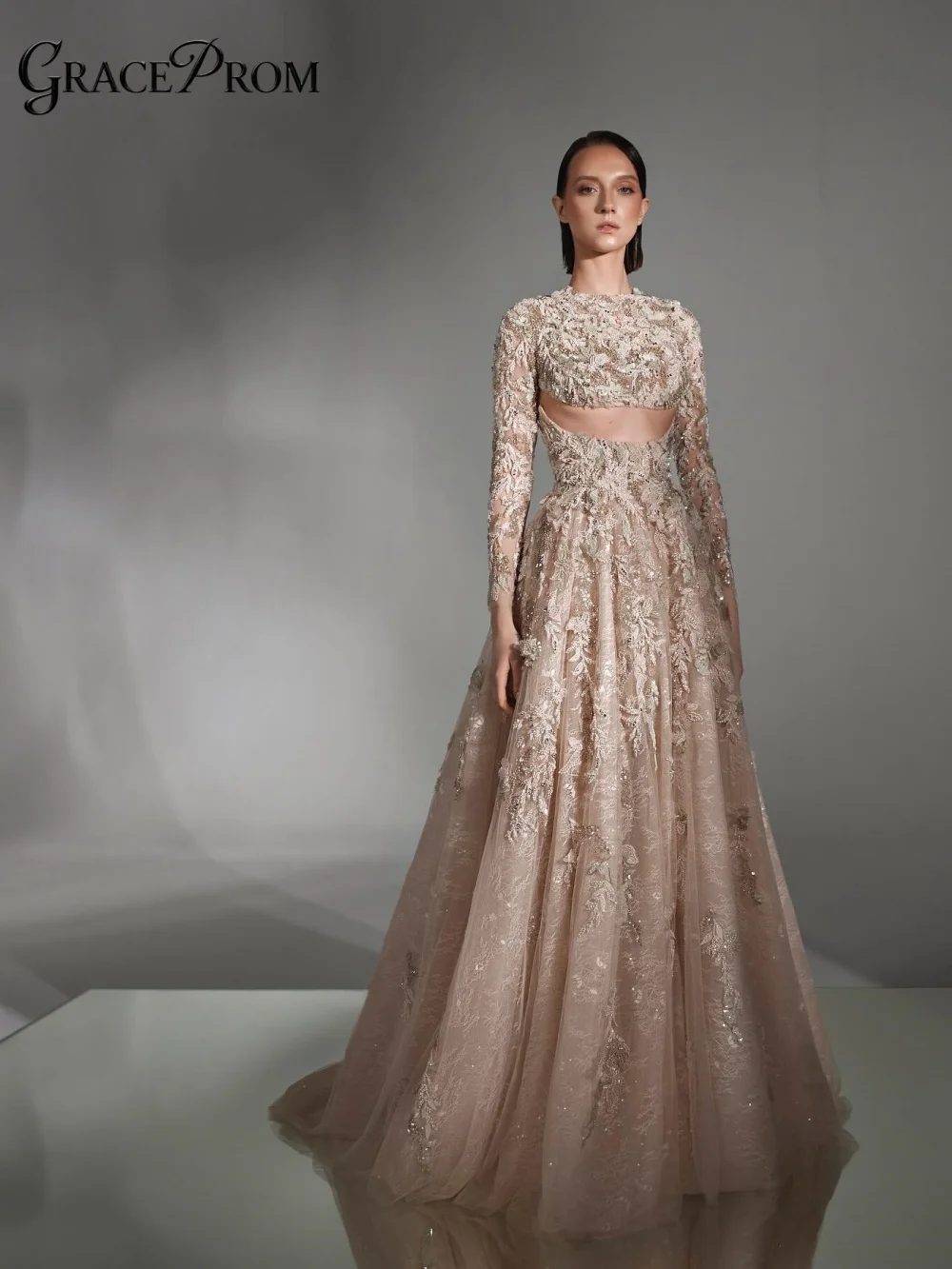 Romantic Floral Applique High Neck Sheer Long Sleeve Tulle Ballgown Party Dress 2026 Evening Gown For Wedding Guests فساتين سهرة
Romantic Floral Applique High Neck Sheer Long Sleeve Tulle Ballgown Party Dress 2026 Evening Gown For Wedding Guests فساتين سهرة