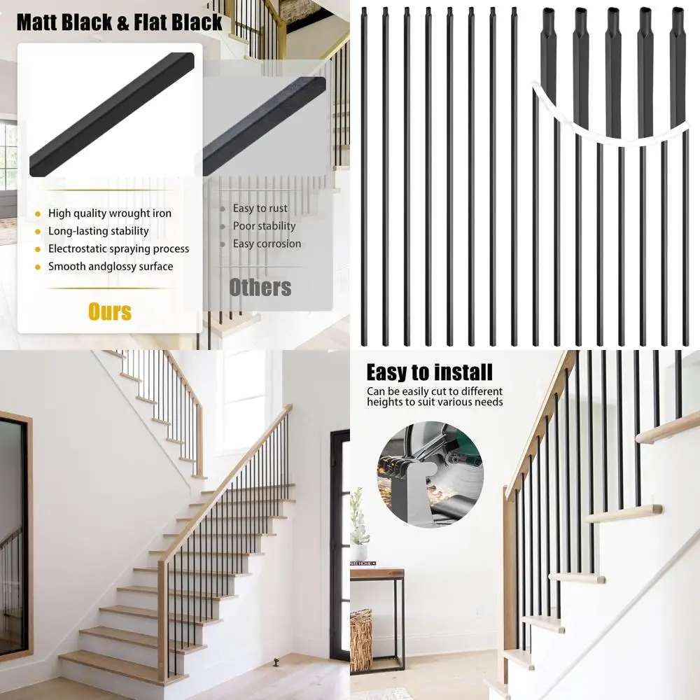 Set of 30 Square Hollow Iron Balusters, 1/2 x 44 for Stair Railing, Satin Black Finish
Set of 30 Square Hollow Iron Balusters, 1/2 x 44 for Stair Railing, Satin Black Finish