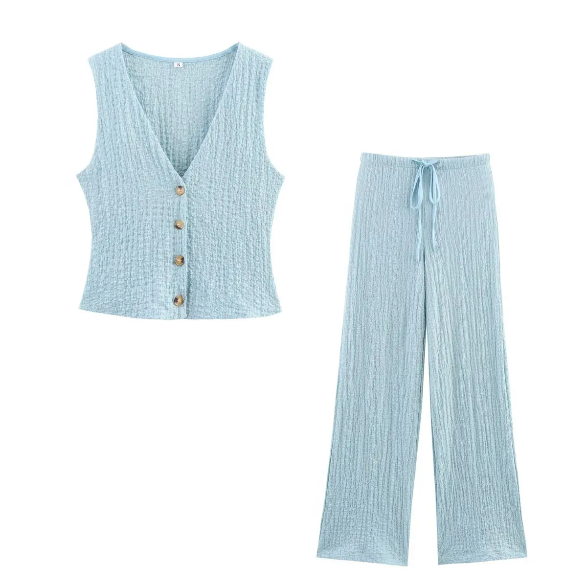 Women's Two Piece Set Solid Color Single-breasted Sleeveless Vest Top Leace-up Elastic Waist Trousers 2 Piece Sets Streetwear
Women's Two Piece Set Solid Color Single-breasted Sleeveless Vest Top Leace-up Elastic Waist Trousers 2 Piece Sets Streetwear