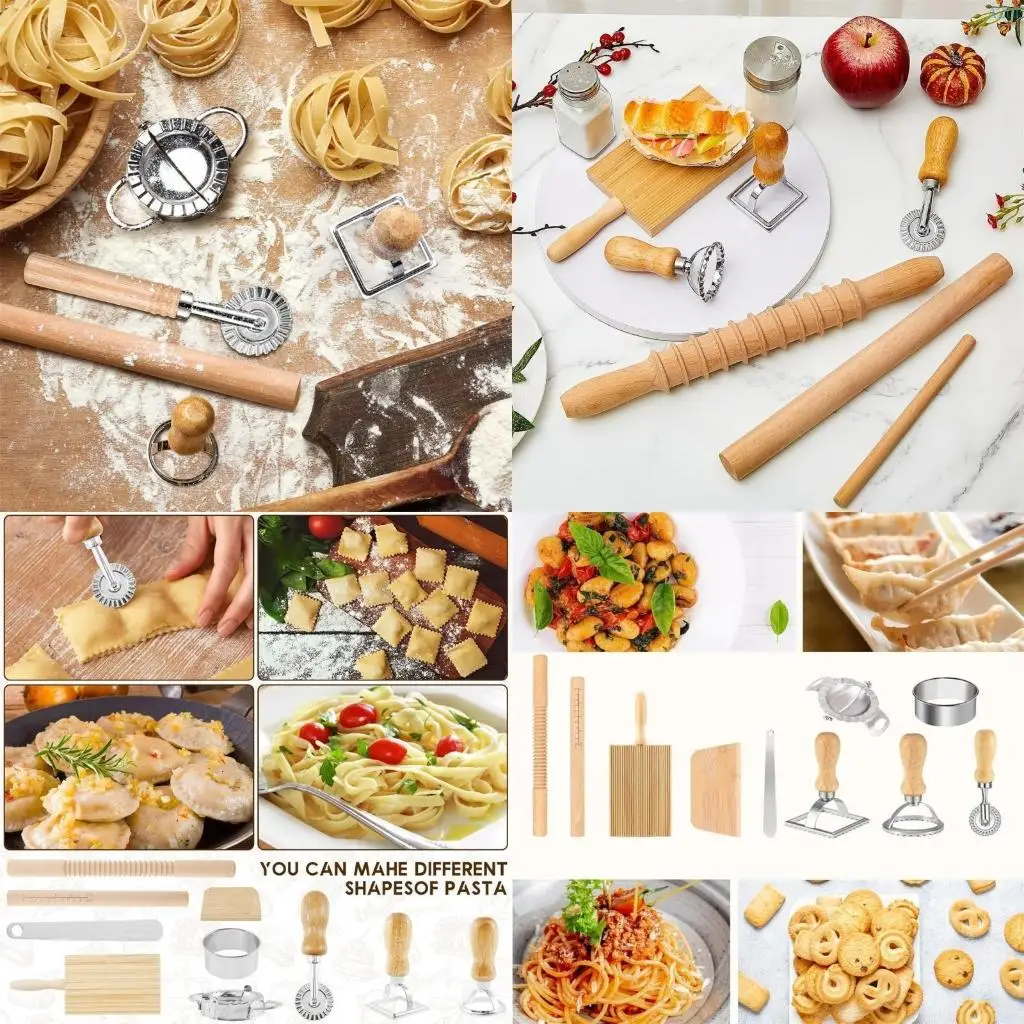 A2UE Pastas Tool Set Rolling Pin with Scales Gnocchi Board Dough Scraper and Ravioli Stamp Set for Home Cooking People
A2UE Pastas Tool Set Rolling Pin with Scales Gnocchi Board Dough Scraper and Ravioli Stamp Set for Home Cooking People
