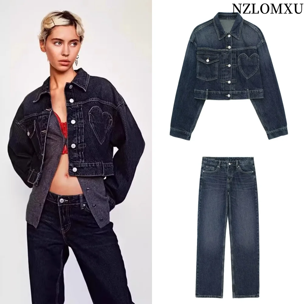 2025 Spring Fashion Woman Solid Denim Female Long Sleeve With Buttons Cropped Coat And Wide Leg Pants 2 Pieces Set
2025 Spring Fashion Woman Solid Denim Female Long Sleeve With Buttons Cropped Coat And Wide Leg Pants 2 Pieces Set