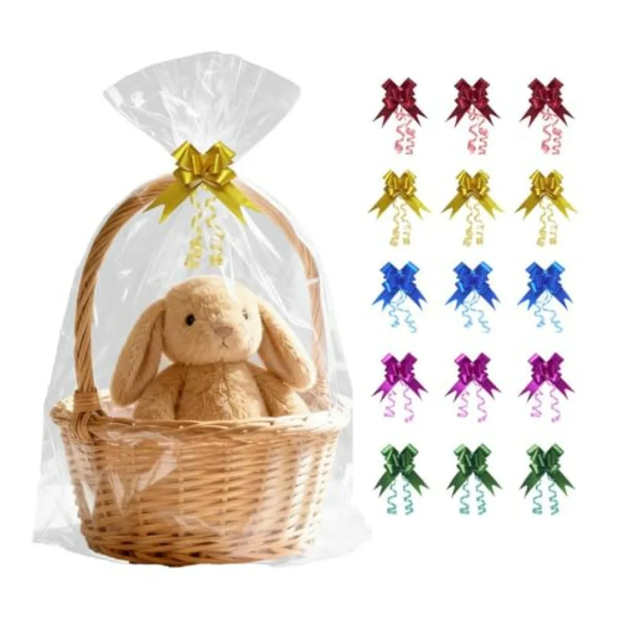 13-Pack 30x40 Inch Clear Cellophane Bags with 15 Colorful Pull Bows, Large Cellophane Wrap for Gift Baskets, Baby Showers, Raff
13-Pack 30x40 Inch Clear Cellophane Bags with 15 Colorful Pull Bows, Large Cellophane Wrap for Gift Baskets, Baby Showers, Raff