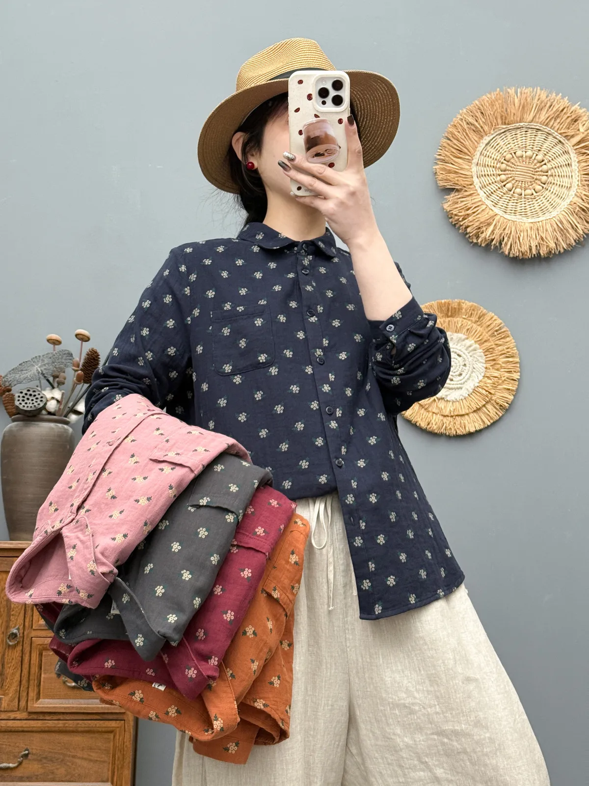 2025 Middle-aged women's clothing 100% cotton yarn pink gray orange printed shirts long sleeve blouses for women
2025 Middle-aged women's clothing 100% cotton yarn pink gray orange printed shirts long sleeve blouses for women