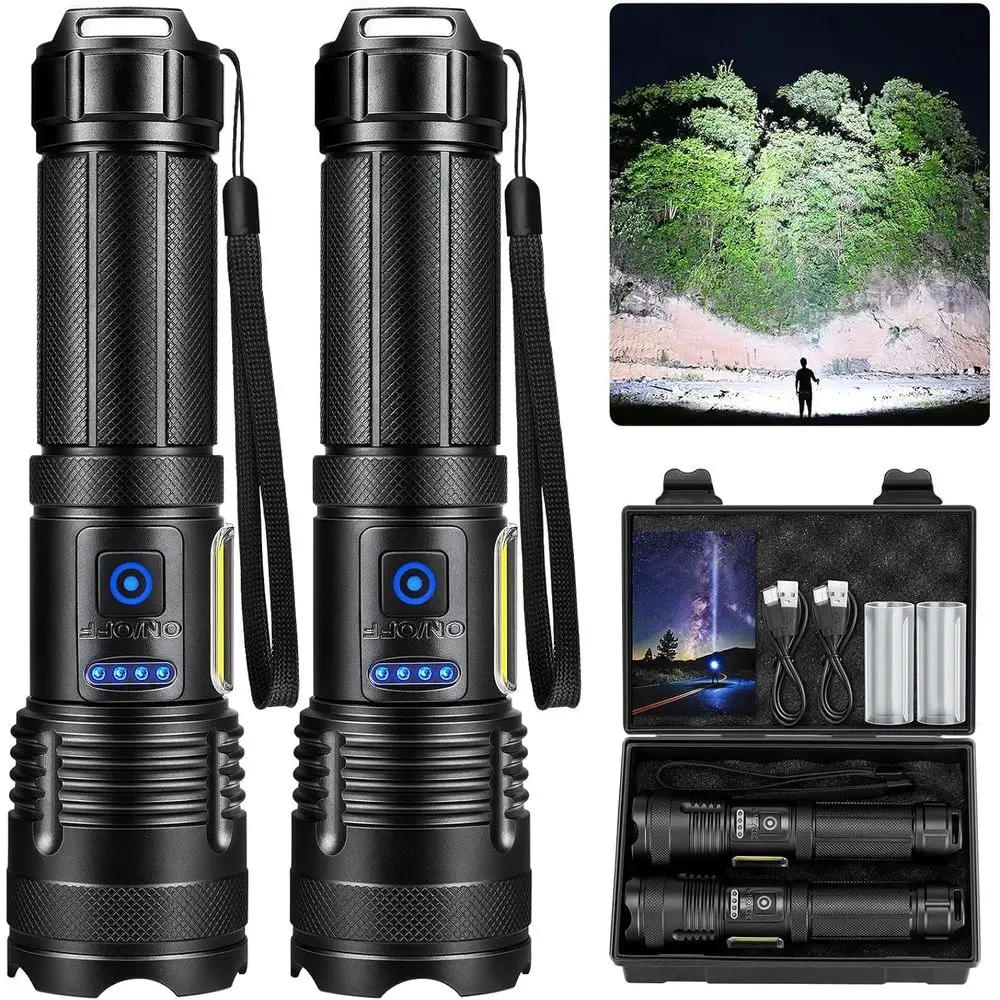 90,000 High Lumen - 2 Pack, Ultra Bright Rechargeable Flashlight with 7 Light Modes, LED Flashlight with High Power Battery, IPX
90,000 High Lumen - 2 Pack, Ultra Bright Rechargeable Flashlight with 7 Light Modes, LED Flashlight with High Power Battery, IPX
