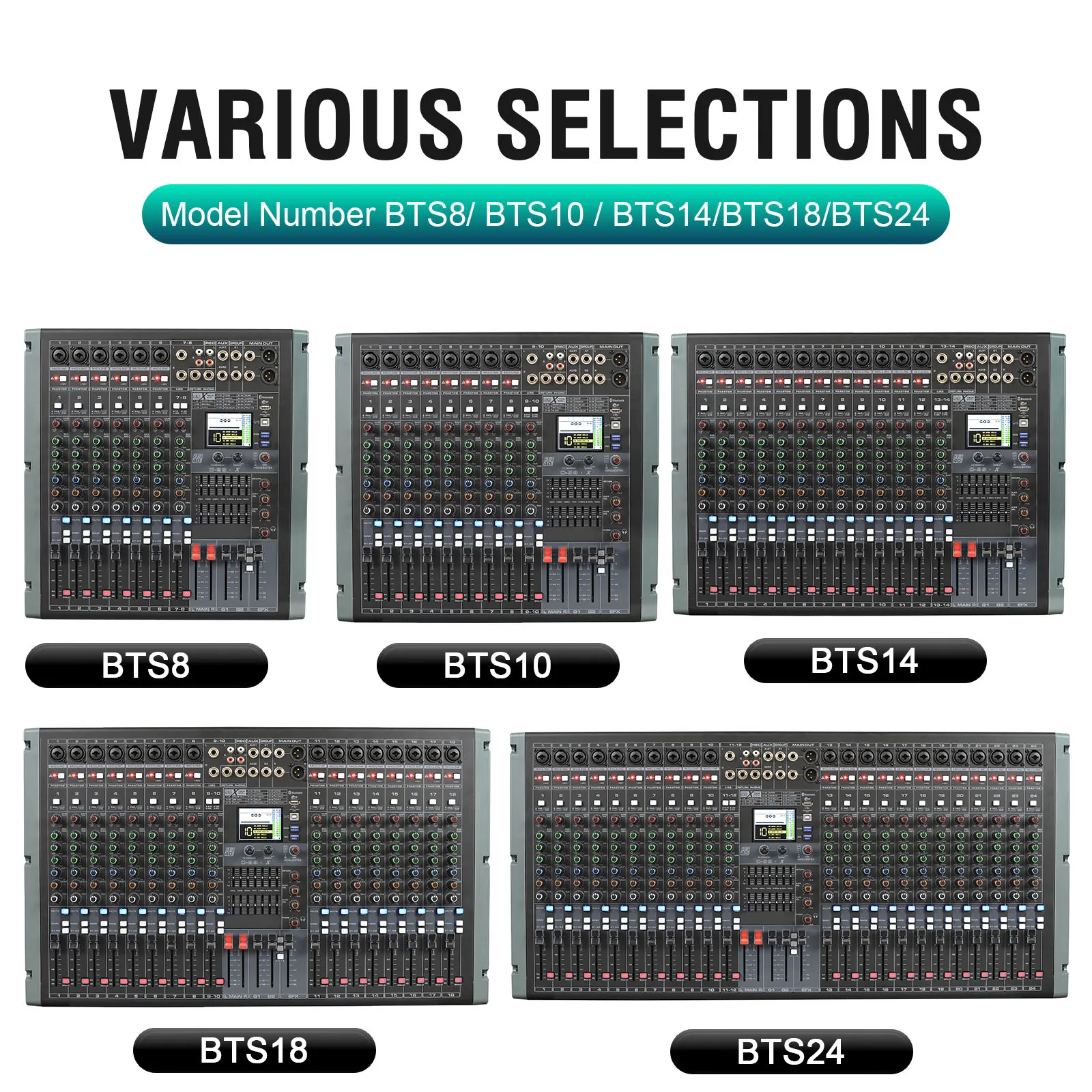 Gooermi BST Series Professional Audio Mixer USB 48V Phantom DSP Mixing Console for Live Streaming Karaoke Wedding
Gooermi BST Series Professional Audio Mixer USB 48V Phantom DSP Mixing Console for Live Streaming Karaoke Wedding
