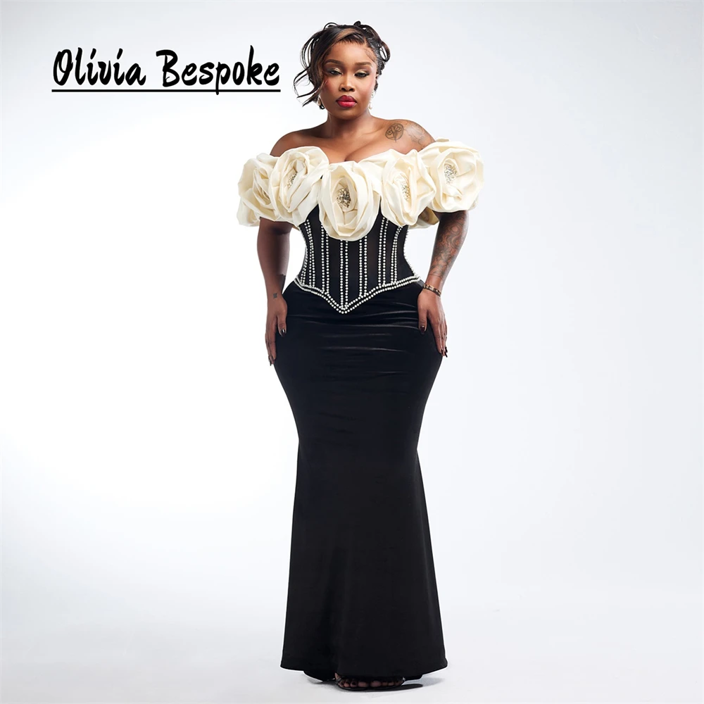 Chic Mermaid Black Aso Ebi Evening Dresses For Special Event White Flower Ruched Pearl Rhinestone African Party Gowns Customized
Chic Mermaid Black Aso Ebi Evening Dresses For Special Event White Flower Ruched Pearl Rhinestone African Party Gowns Customized