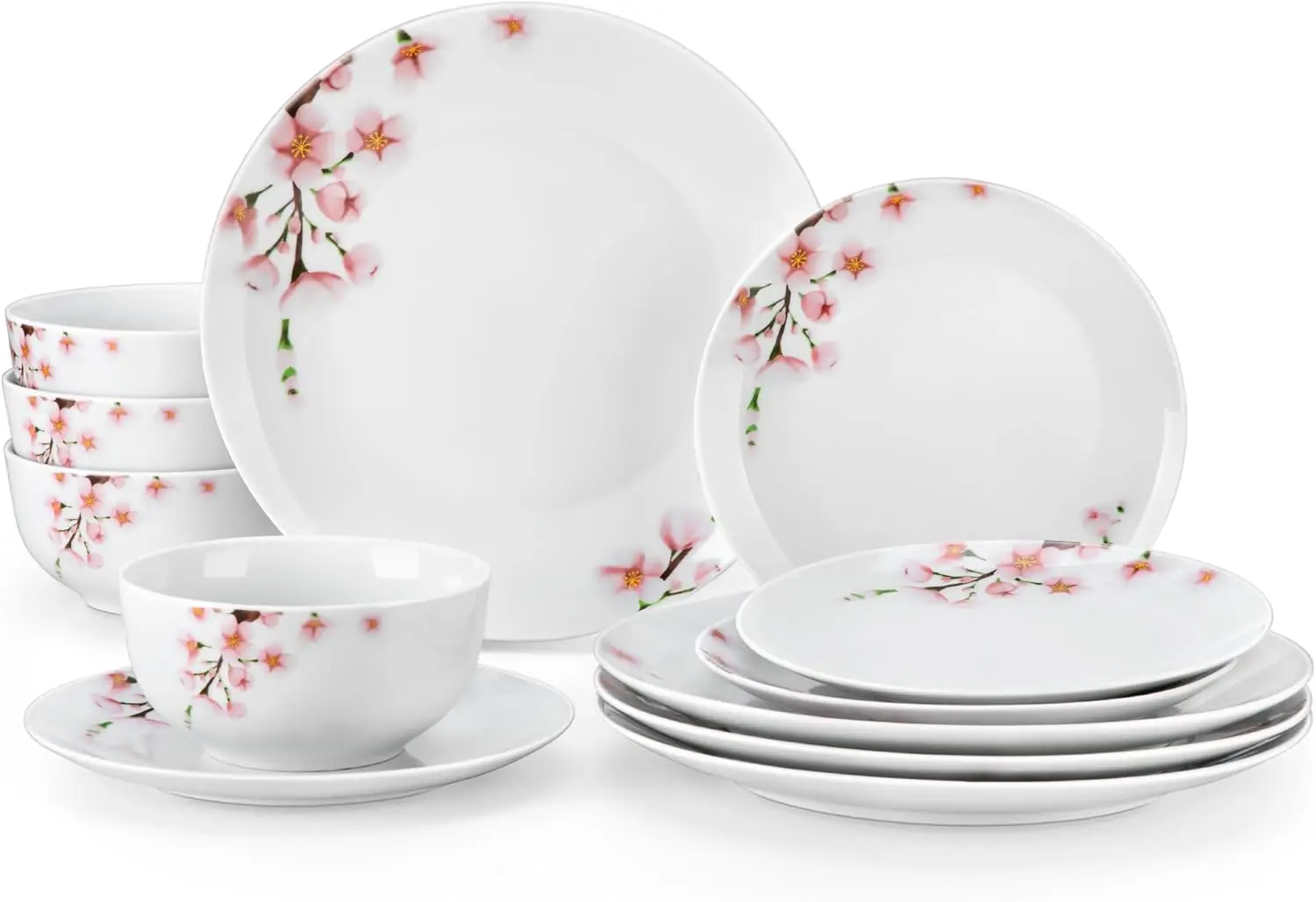 Porcelain Dinnerware Sets for 4, 12 Pieces Plates and Bowls Set with Pink Floral, Kitchen Dishes Set Dining Ware for Fam
Porcelain Dinnerware Sets for 4, 12 Pieces Plates and Bowls Set with Pink Floral, Kitchen Dishes Set Dining Ware for Fam