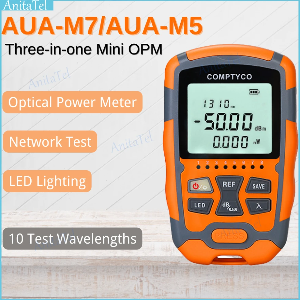 AUA-M7/ AUA-M5 Mini OPM оптический измеритель мощности OPM -70 дБм ~ + 10 дБм Тестер Волоконно-оптических кабелей SC/FC/ST универсальный разъем интерфейса
AUA-M7/ AUA-M5 Mini OPM оптический измеритель мощности OPM -70 дБм ~ + 10 дБм Тестер Волоконно-оптических кабелей SC/FC/ST универсальный разъем интерфейса
