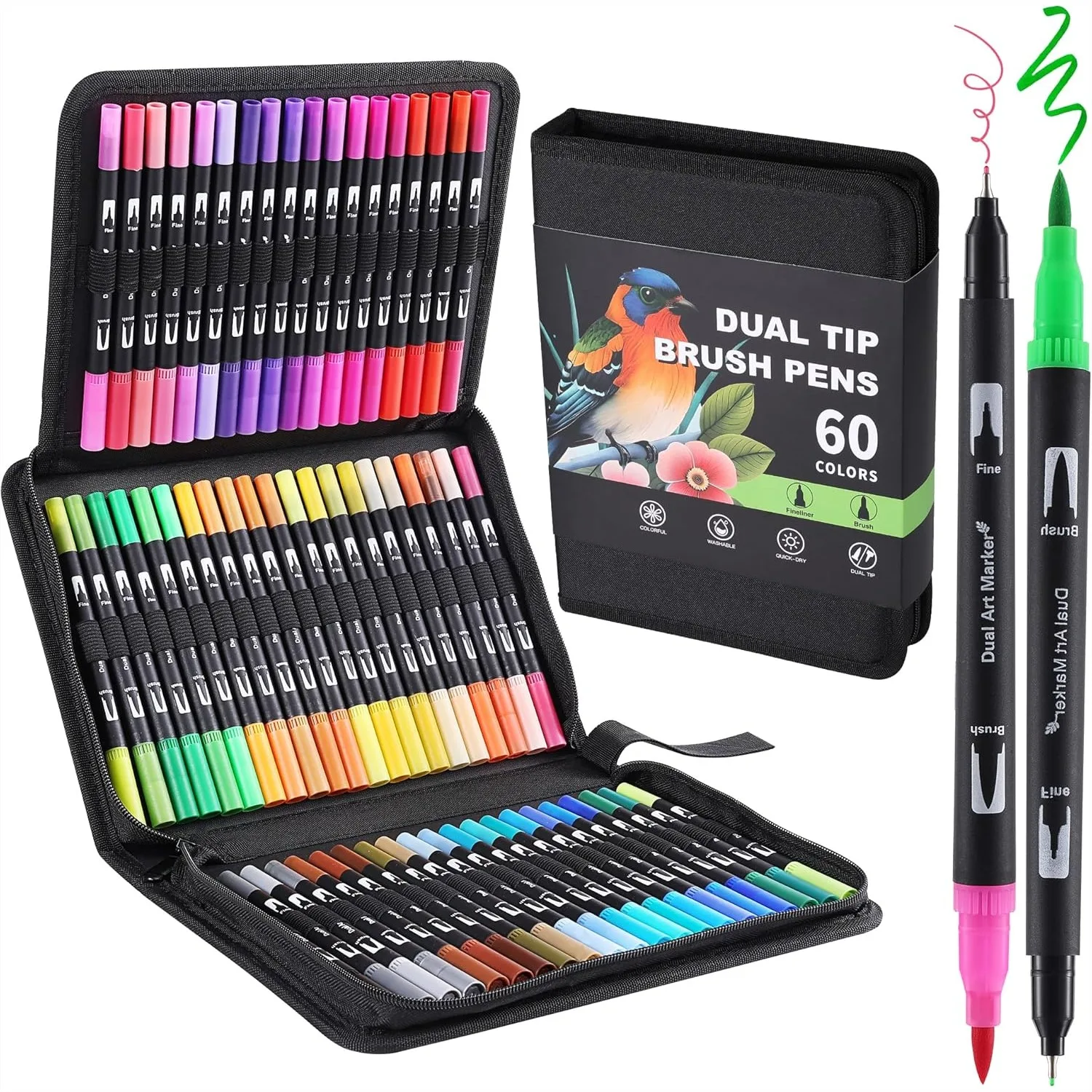 60 Colors Dual Tip Watercolor Markers for Adult Coloring Books No Bleeding with Brush & Fine Tip for Drawing, Journaling
60 Colors Dual Tip Watercolor Markers for Adult Coloring Books No Bleeding with Brush & Fine Tip for Drawing, Journaling