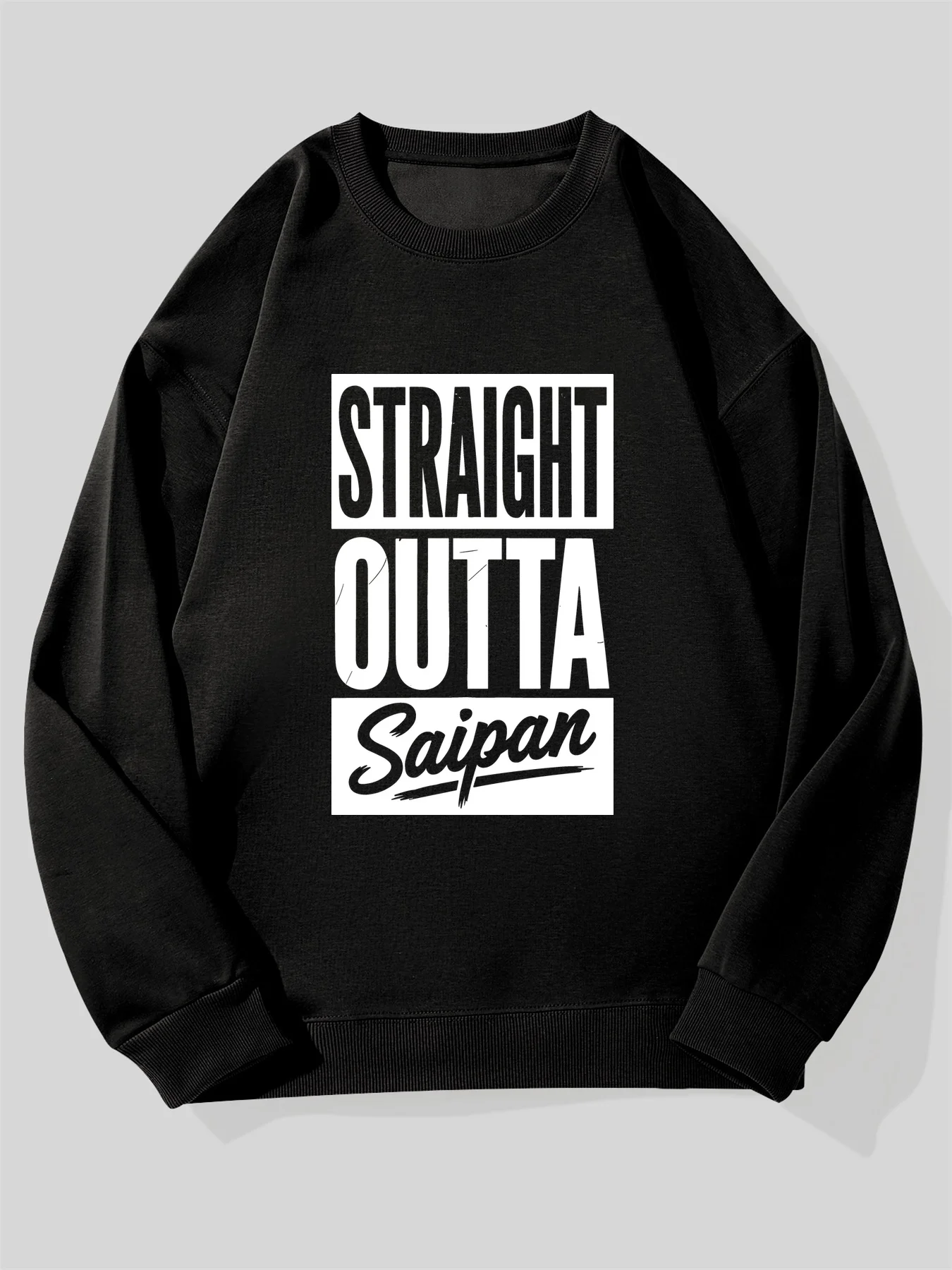 Men's Straight Outta Saipan Oversized Sweatshirt - Black with White Logo Print, Casual Round Neck Pullover, Iconic Rap Group
Men's Straight Outta Saipan Oversized Sweatshirt - Black with White Logo Print, Casual Round Neck Pullover, Iconic Rap Group
