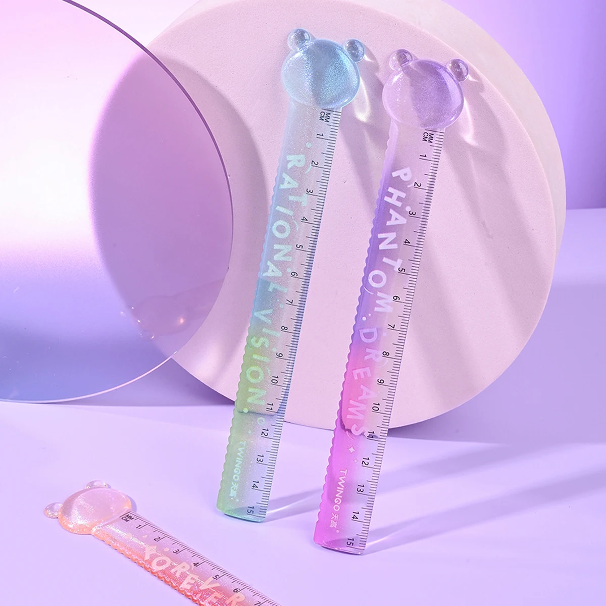 Gradient Glitter Transparent Ruler, 15cm Cute Bear Wavy Edge Ruler for Bullet Journal Scrapbooking DIY Art Crafts
Gradient Glitter Transparent Ruler, 15cm Cute Bear Wavy Edge Ruler for Bullet Journal Scrapbooking DIY Art Crafts