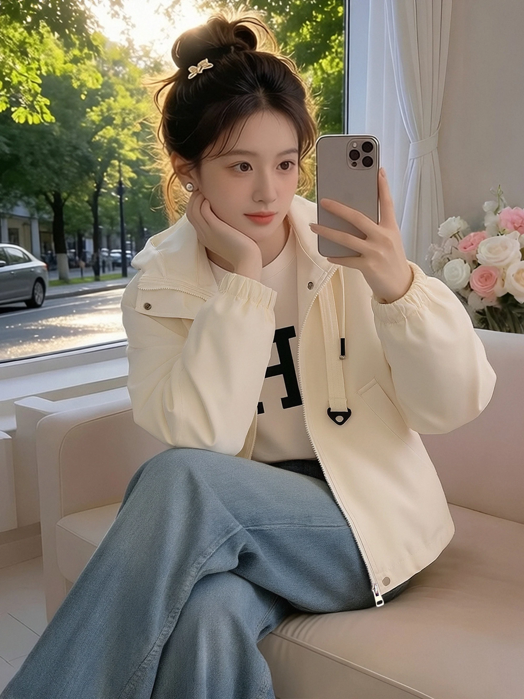 Spring Early Season Lightweight Fashionable Women's Jacket Short Outerwear Top Zipper Pocket Drawstring Casual Style Coat
Spring Early Season Lightweight Fashionable Women's Jacket Short Outerwear Top Zipper Pocket Drawstring Casual Style Coat