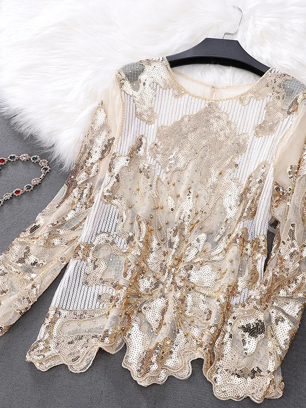 Long Sve round Ne Sequin Lace Me Top iny Beads Street Sle Slim Fit Blouse for Young Women Spring Season
Long Sve round Ne Sequin Lace Me Top iny Beads Street Sle Slim Fit Blouse for Young Women Spring Season