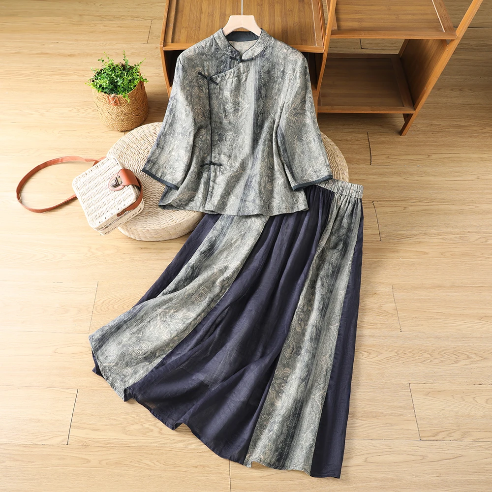 plus Size Cotton Linen Set with Button up Top And Half Skirt Two Piece Set Large Women's Summer New Style Commute Artistic Print
plus Size Cotton Linen Set with Button up Top And Half Skirt Two Piece Set Large Women's Summer New Style Commute Artistic Print
