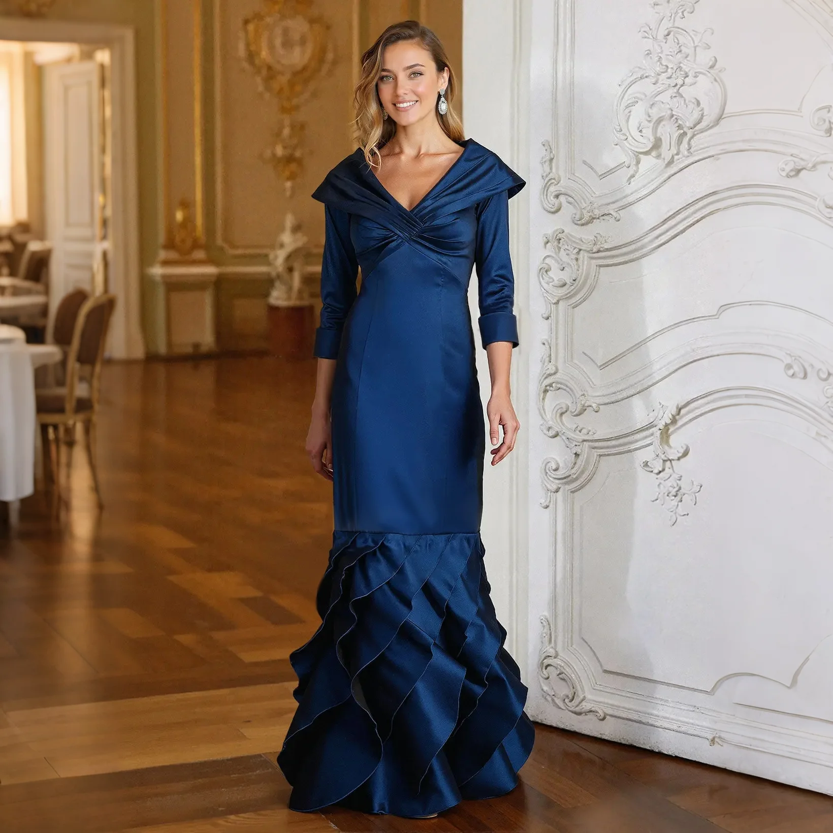 Grace Women's Wedding Party Attire Off-the-shoulder Long sleeve Draped Pleat Mermaid Mother of the bride Dresses 2026 Customized
Grace Women's Wedding Party Attire Off-the-shoulder Long sleeve Draped Pleat Mermaid Mother of the bride Dresses 2026 Customized