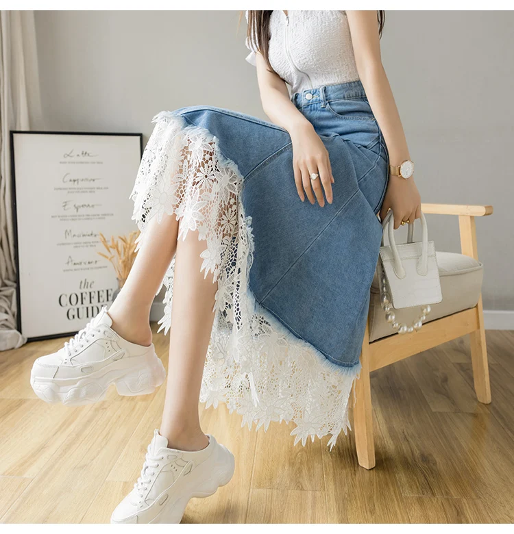 Lace Patchwork Denim Skirt For Women's Summer New Retro High Waist Slimming Mid Length Irregular A-line Umbrella Skirts
Lace Patchwork Denim Skirt For Women's Summer New Retro High Waist Slimming Mid Length Irregular A-line Umbrella Skirts